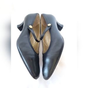 Gianni Versace Vintage Leather Mary-Jane Heel Shoes Black EU36.5